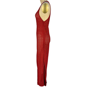 Ganni Chic Red Mesh Lace Keyhole Maxi Dress Size FR 38 / US 6
