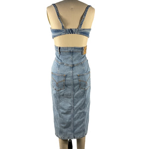 Moschino Structured Blue Button Front Bustier Dress Size S