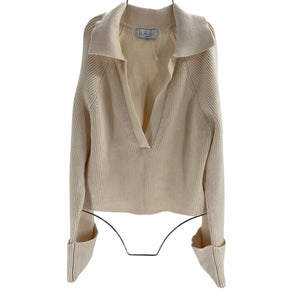 L'Academie Ribbed Cream Harvey Pullover Sweater Size S