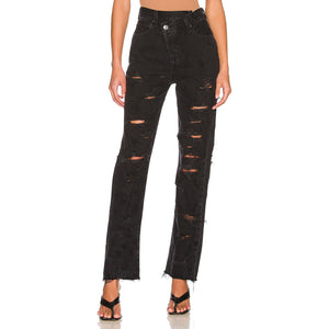 Agolde Distressed Black Criss Cross Straight Denim Jeans Size 30