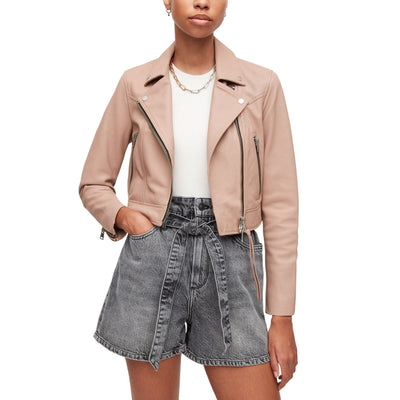 Allsaints Sleek Misty Pink Rift Leather Biker Jacket Size 42 EU / US 10