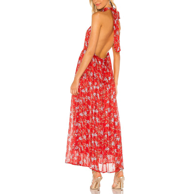 Sabina Musayev 'Hawaii' Halterneck Red Satin Blend Dress Size L