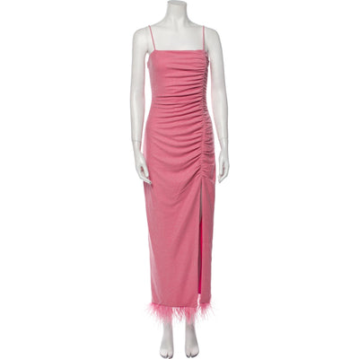 Saylor Feathered Pink Square Neckline Midi Dress Size S