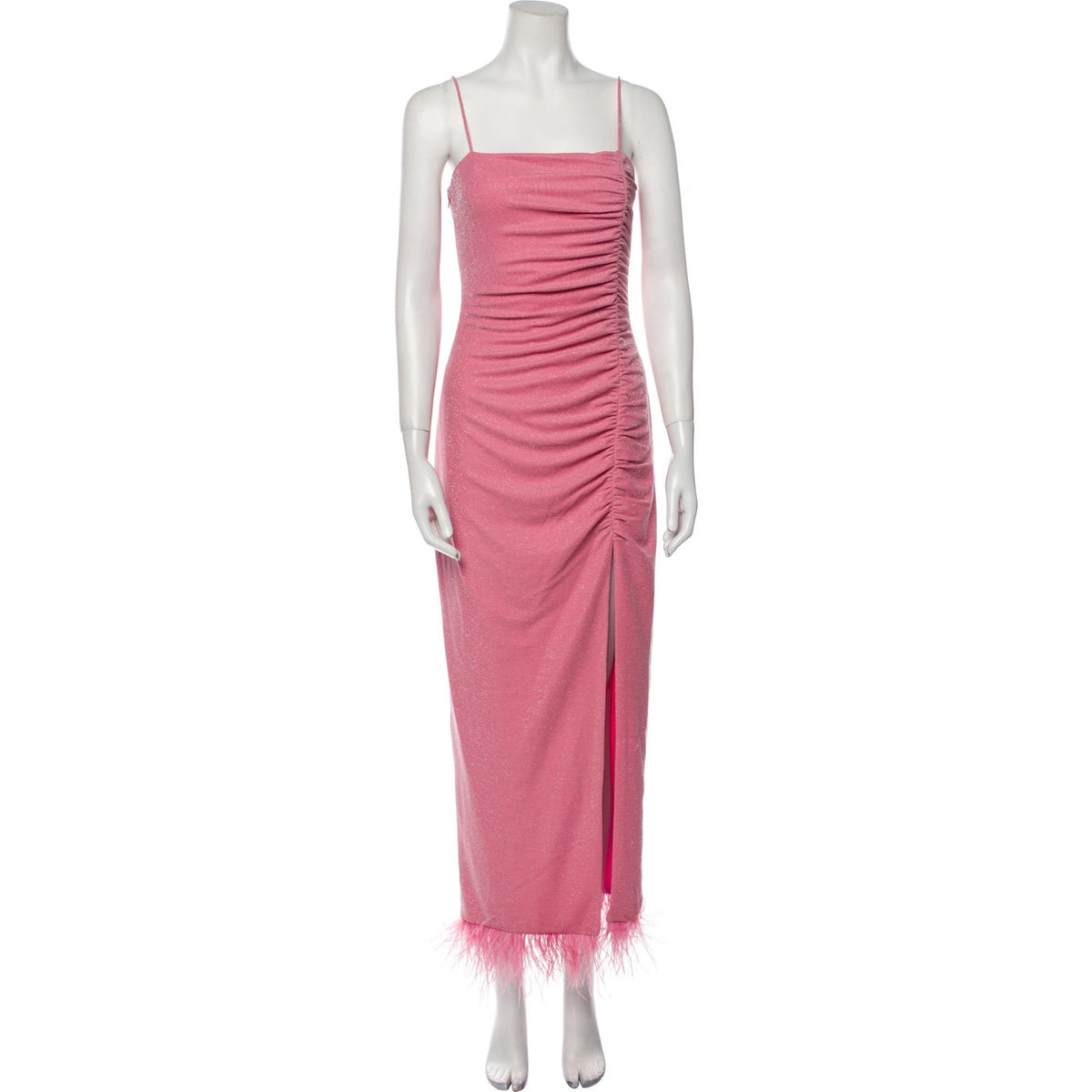 Saylor Feathered Pink Square Neckline Midi Dress Size S