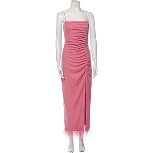 Saylor Feathered Pink Square Neckline Midi Dress Size S