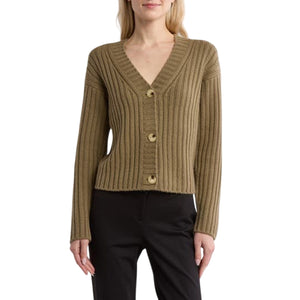 Vince Ribbed Green Cardigan Sweater Size M