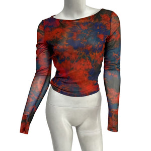 Ronny Kobo Sheer Orange Tye Dye Vera Top Size S