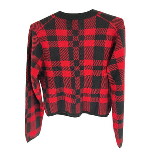 Ralph Lauren Merino Red Black Plaid V Neck Cardigan Size S