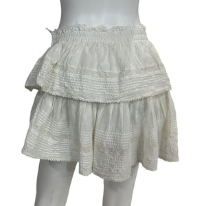 LoveShackFancy Ruffled Antique White Mini Skirt Size L