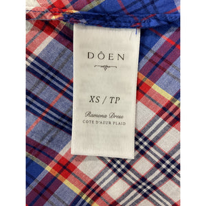 Dôen Organic Cotton Blue Red White Plaid Ramona Size XS Dress