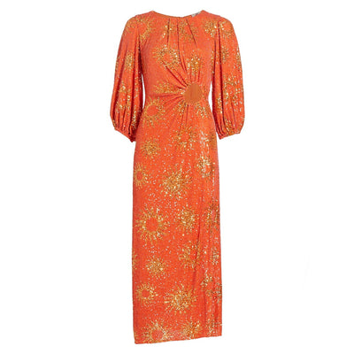 Farm Rio Sunny Mood Sequin Orange Cut-Out Midi-Dress Size XXS