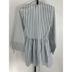 Ganni Striped White Wrap Organic Cotton Mini Dress Size 34