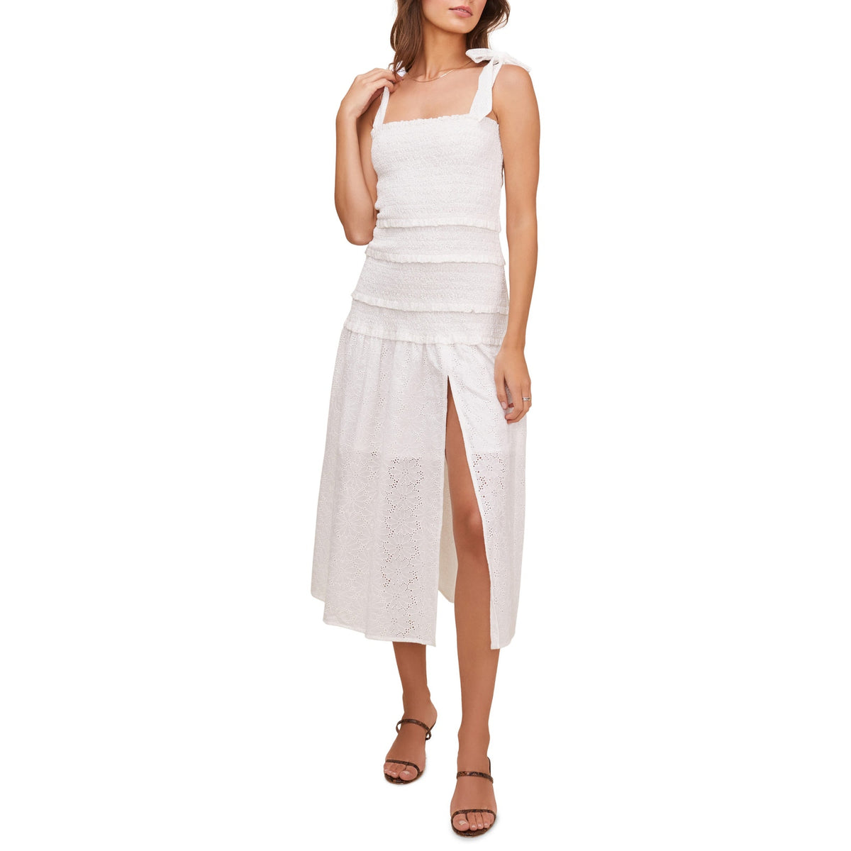 Astr The Label Smocked White Tessa Sundress Size L