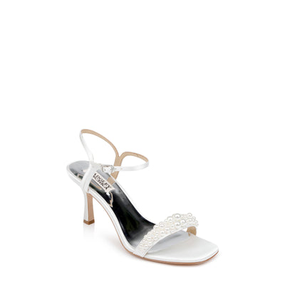 Badgley Mischka Collection White 'Caitlyn' Metallic Satin Sandal Size 7
