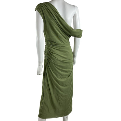Significant Other Draped Green Drew Off Shoulder Midi Dress Size US 8