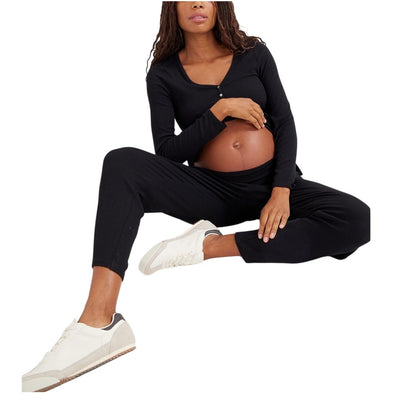 Hatch Ribbed Black Over Under Lounge Pants Size 2