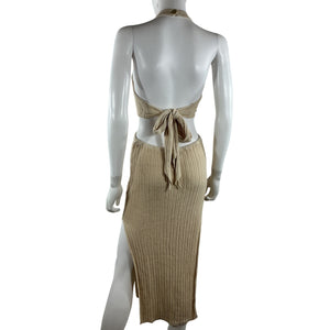 L'academie Ribbed Tan Magnolia Midi Dress Size S