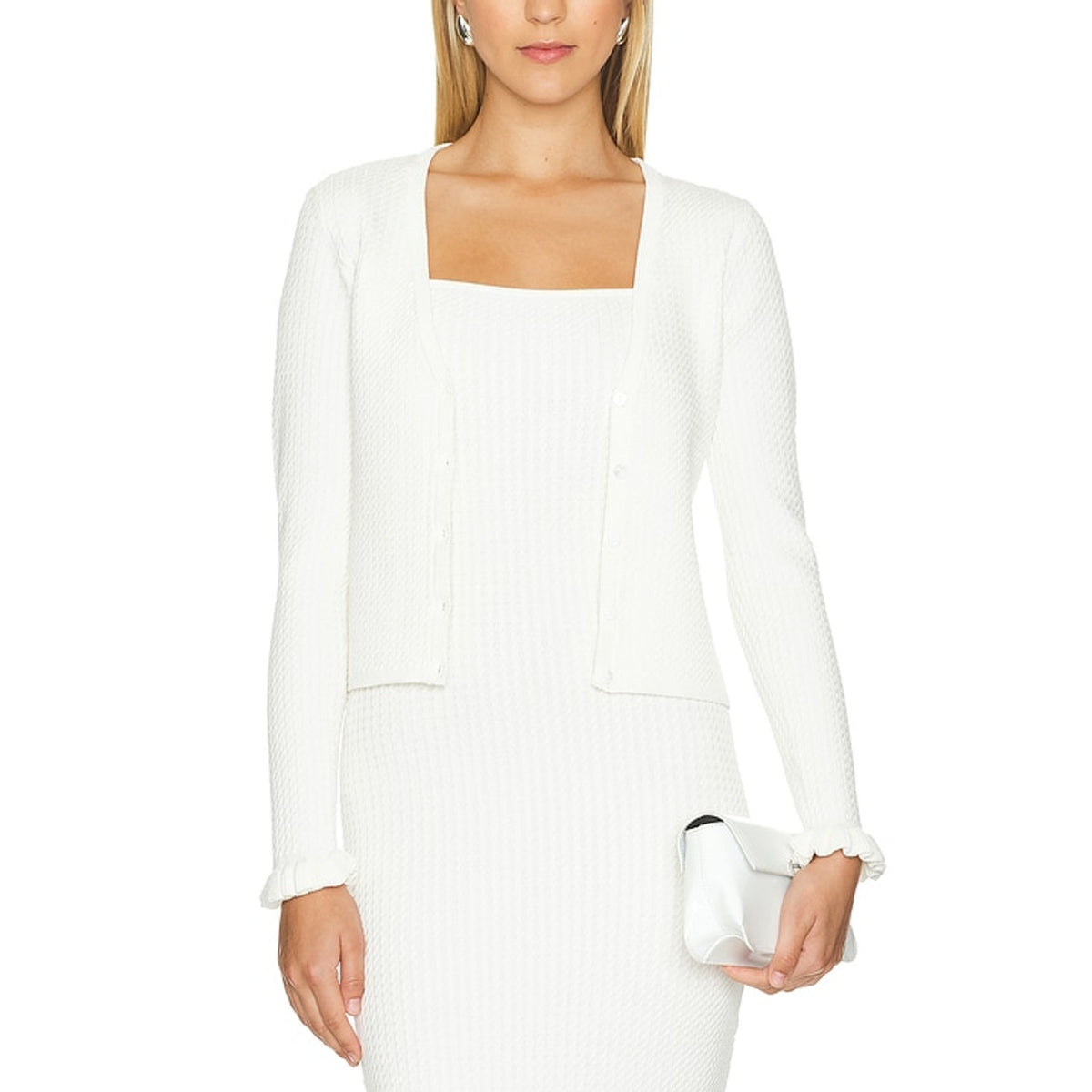 Posse Textured White Iris Cardigan Sweater Size XS