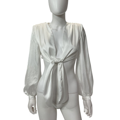 Bronx And Banco Silky White Front Tie Blouse Size S NWT