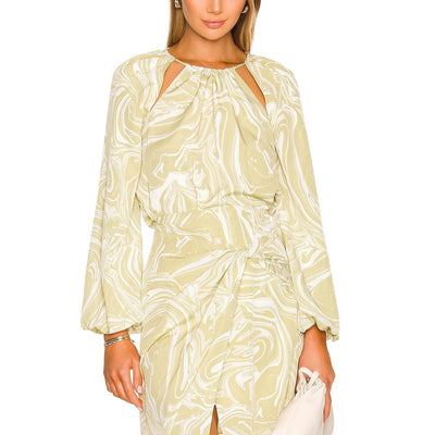 Simkhai Printed Green Tia Tie Neck Blouse Size M
