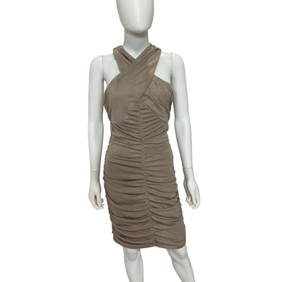 Bcbgeneration Ruched Champagne Cross Neck Mini Dress Size M NWT