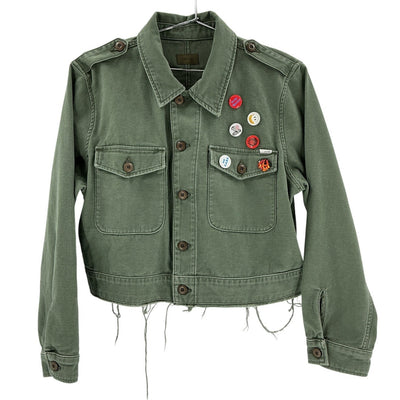 Mother Cropped Green Veteran Cotton Graphic Jacket Size L