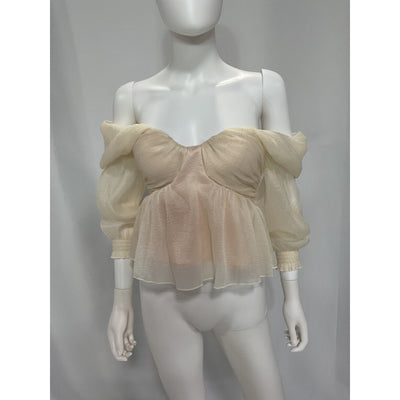 House Of Harlow 1960 'Burna' White Chiffon Off Shoulder Blouse Size XXS