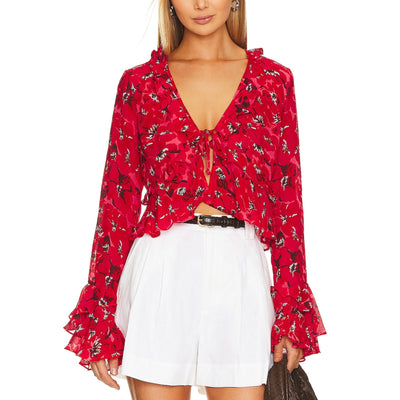 Faithfull The Brand Ruffled El Limon Floral Montenegro Blouse Size XS