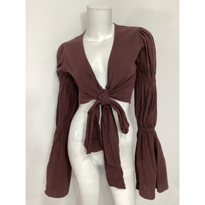 Bananhot 'Tie Front' Brown Bell Sleeve Top Size XS