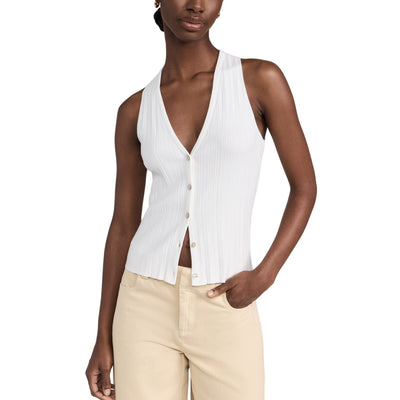 Vince Ribbed White Button Front Tank Top Size S
