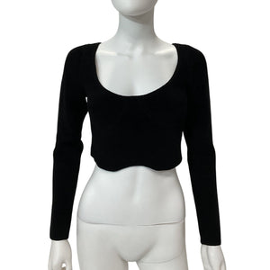 Sandro Cropped Black Velvet Knit Sweater Size S