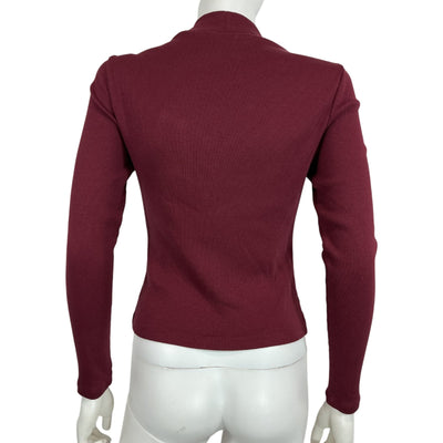 Veronica Beard Ribbed Burgundy Mock Neck Sweater Size S