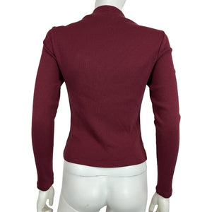 Veronica Beard Ribbed Burgundy Mock Neck Sweater Size S