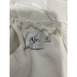 Aje 'Quintessa' Ivory Linen Flower Ruffle Blouse Size 12