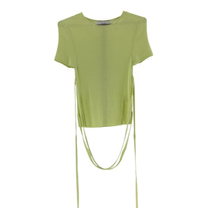 L'Academie Ribbed Green Conary Short Sleeve Tie Top Size L