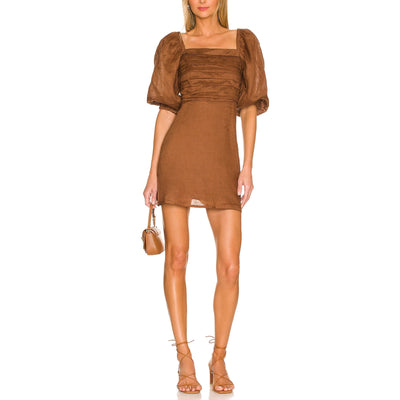 Faithfull The Brand 'Venezia' Brown Linen Mini Dress Size XS
