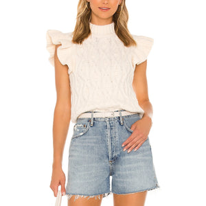 Line & Dot 'Erica' White Mockneck Ruffle Sweater Top Size L