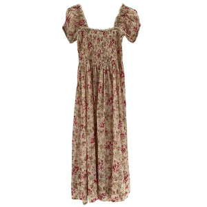 Dôen 'Stanza' Pink Cotton Lace-Trimmed Floral-Print Midi Dress Size S