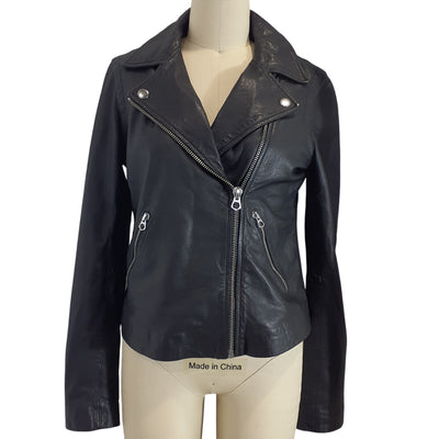 Madewell Washed Leather True Black Motorcycle Jacket Size M NWT