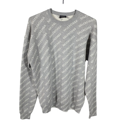 Balenciaga Branded Grey Mini Allover Logo Size XS Sweater
