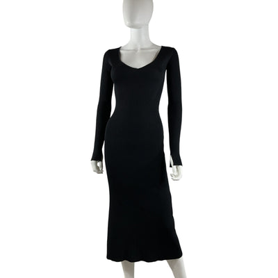 Ganni Ribbed-Knit Black Rayon Midi Dress Size XXS