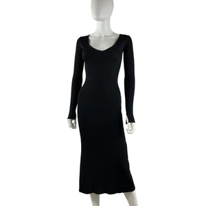 Ganni Ribbed-Knit Black Rayon Midi Dress Size XXS