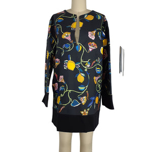 La Doublej Printed Textured Cotton Black Tunic Size Large Top NWT