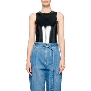 Tibi Sleek Black Tech Patent Bodysuit Size XXS