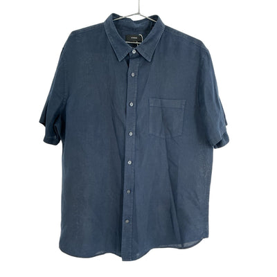 Vince Classic Blue Short Sleeve Linen Shirt Size L