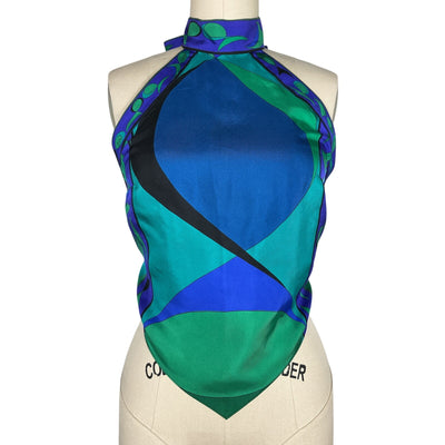 Pucci Cropped Printed Blue Silk Halterneck Top Size XS