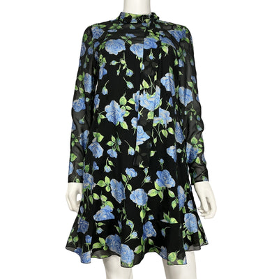 Red Valentino Floral Multicolor Tie Neck Mini Dress Size 40