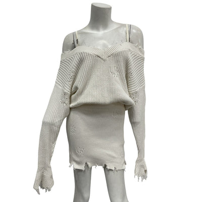Retrofête Distressed Winter White Maude Sweater Dress Size L
