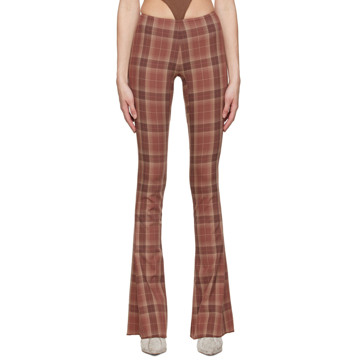 Knwls Tailored Brown Plaid Flare Pants Size 8