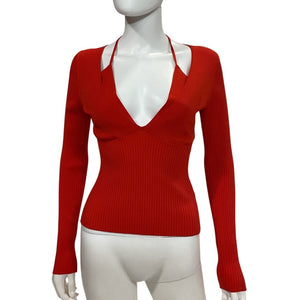 Nicholas Ribbed Flame Amara Long Sleeve Top Size S